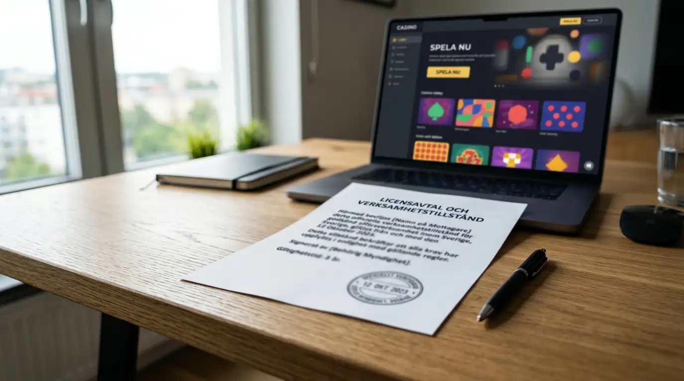 Casino utan Spelpaus 2026 — licensdokument och laptop på skrivbord